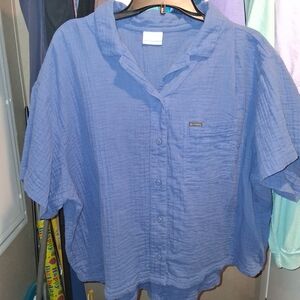 Columbia Blue Women's COTTON 2XL Button Front